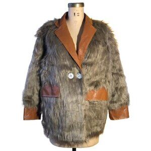 Vintage 90s old stock NWT faux fur and leather teddy hairy shaggy jacket blazer